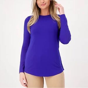 Isaac Mizrahi Live! Mixed Media Back Detail Crew Neck Top